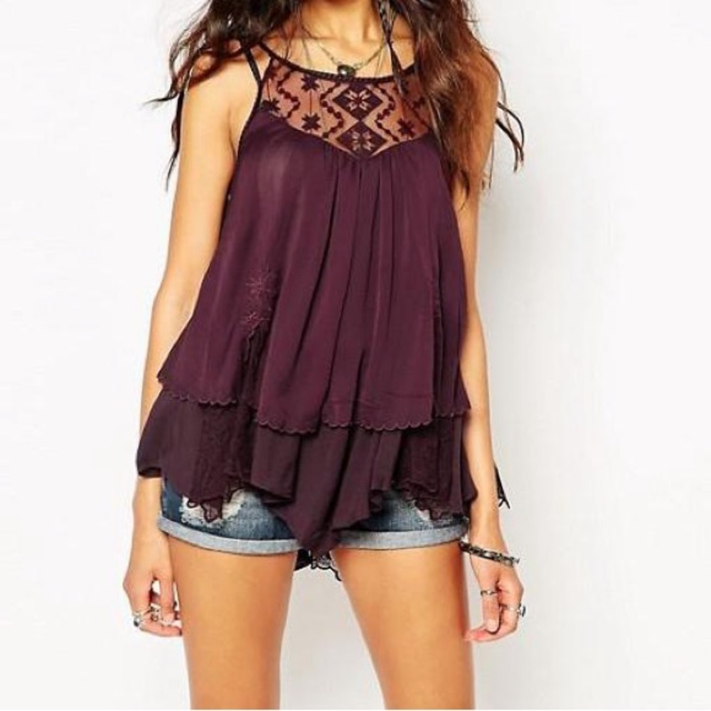Free People Deep Purple Layered Blouse